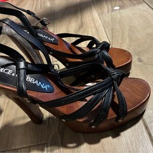 Dolce & Gabbana Black Strappy Women's Gladiator Wood Heel Studded Sandals